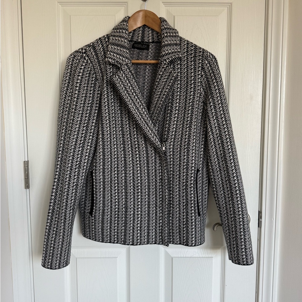 Women's Rachel Zoe Knit Sweater Cardigan Herringbone Black and White Size L